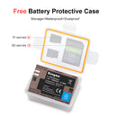 KingMa USB-C LP-E6 camera battery nestled inside the included clear protective storage box with an integrated SD card slot
