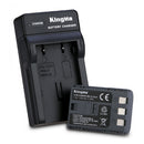 Close-up view of the empty KingMa single slot charger base showing the internal dock contact layout pins for Canon style batteries.