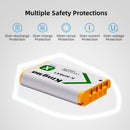 Technical specifications and safety markings on the back of the KingMa NP-BX1 battery