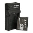 Close-up view of the KingMa single slot charger base showcasing internal metal contact points alongside the 900mAh battery block.