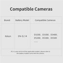 Nikon DSLR camera compatibility guide for KingMa EN-EL14 replacement battery adapter detailing D3000 and D5000 series coverage.