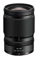 Side view of the lightweight Nikon Z 24-105mm lens showing its compact travel size.