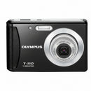 Silver Olympus T-110 digital point and shoot camera, front view showing the 3x optical zoom lens