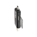 Dark grey Optex OSDRDR4 dual-connector high-speed memory card reader showing the standard SD and microSD slots built into its side profile.