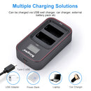 Intelligent LCD display screen interface indicating 0% to 100% charging status increments on the KingMa LP-E10 battery charger.