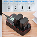 Intelligent LCD display screen interface indicating 0% to 100% charging status increments on the KingMa NP-FZ100 battery charger.
