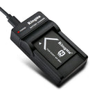 Sony NP-BN1 Battery Charger with 1 Battery by KingMa featuring a single slot travel dock, replacement battery cell, and charging cord.