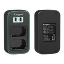 Front angle view of the KingMa dual slot battery charger for Sony NP-FZ100 showing the dual LCD display screen.
