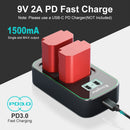 Side view highlighting the slim compact profile and modern Type-C input port of the KingMa dual camera charger.