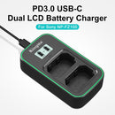 KingMa fast charging dual LCD mirrorless battery station laid out next to its included USB-C to USB-C charging cable.