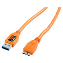 detailed view for tetherpro Orange USB cable with connectors on a white background
