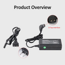 Product overview diagram highlighting the specific D-Tap interface pins and the wall outlet adapter contacts on the KingMa single charger.