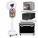 Multiple views and live event setup options for the Vista 15.6 DSLR mirror photo booth with flight case and strobe light by Best Camera Store.
