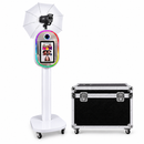 Vista 15.6 DSLR mirror photo booth with attached Godox strobe flash umbrella, flight case, HiTi P525L printer, and Sinfonia CS2 photo printer by Best Camera Store.