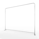 Angle view of the silver Vista 8x8 ft Pro aluminum backdrop stand featuring flat heavy-duty base feet, sold by Best Camera Store.