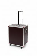 Heavy-duty solid white rolling flight case on wheels used for packing and protecting the Vista 15.6 photo booth shell.