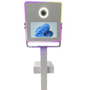 Vista square DSLR photo booth front view showing the detachable printer shelf compatible with DNP, Sinfonia, and HiTi dye-sub printers.