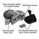 Light Stand Wheels Casters Kit of 3 Pcs. w/ Brakes Heavy Duty fits 22mm