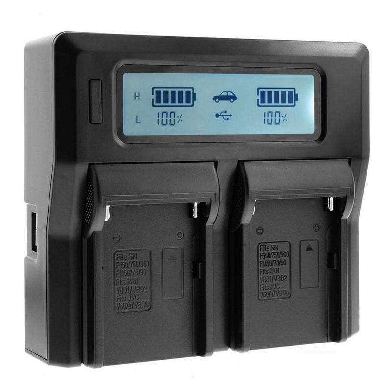 Dual Battery fast Charger with LCD Display for Sony L type NP-F 970 battery series