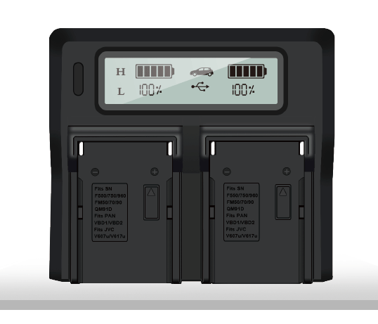 Dual Battery fast Charger with LCD Display for Sony L type NP-F 970 battery series