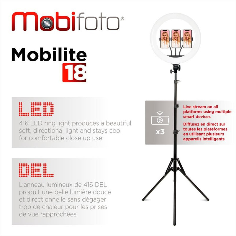 Mobifoto MOBIRL18 - 18 Inch Bi-Colour LED Ring Light Vlog Kit