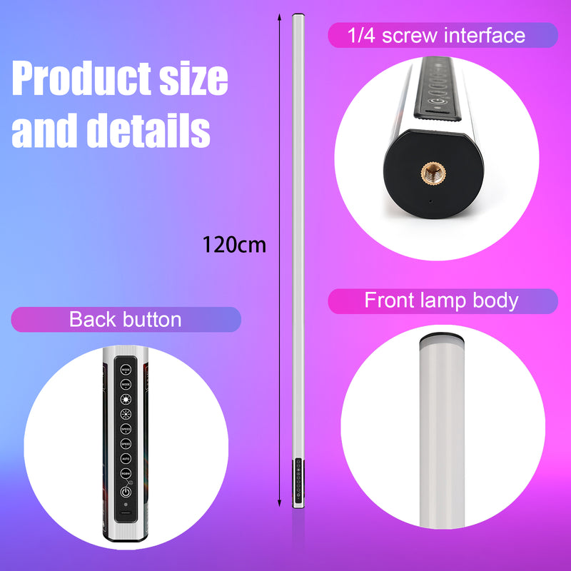 Luxceo long 4ft /120CM Rgb handheld tube Light,  Built-in battery, Music Mode for Photo & Video