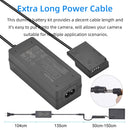 Full layout of the Kingma DR-LPE17-AUS dummy battery kit showcasing coiled DC connecting cord and power blocks available at Best Camera Store.
