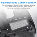 Decoded Kingma LP-E17 dummy battery powering an active mirrorless camera system without warning screens.