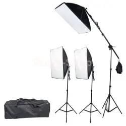 Vista 3 Point Softbox Lighting Kit Led Bulbs with Boom Arm and Case